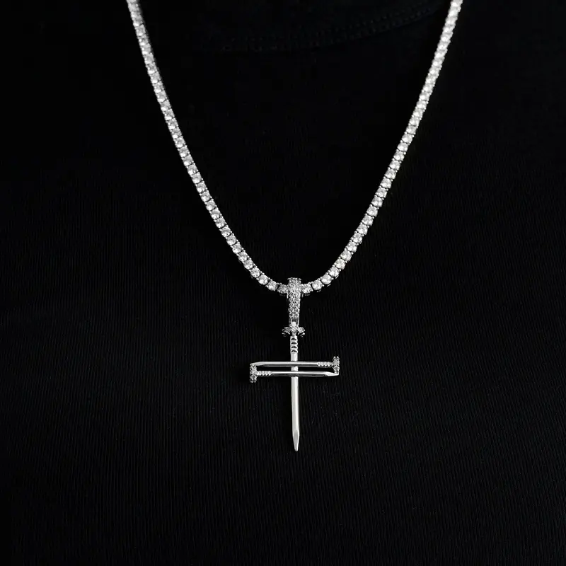 Modern Nail Cross Pendant In White Gold 1