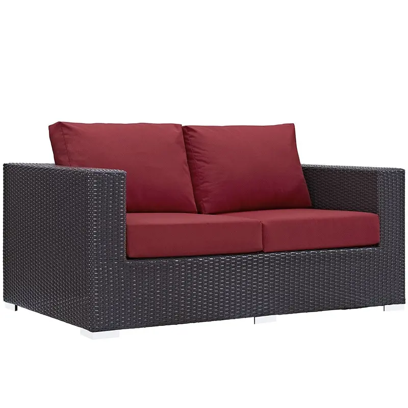 Modway Convene Espresso & Red Wicker Loveseat – Weather-Resistant Outdoor Patio Sofa 1