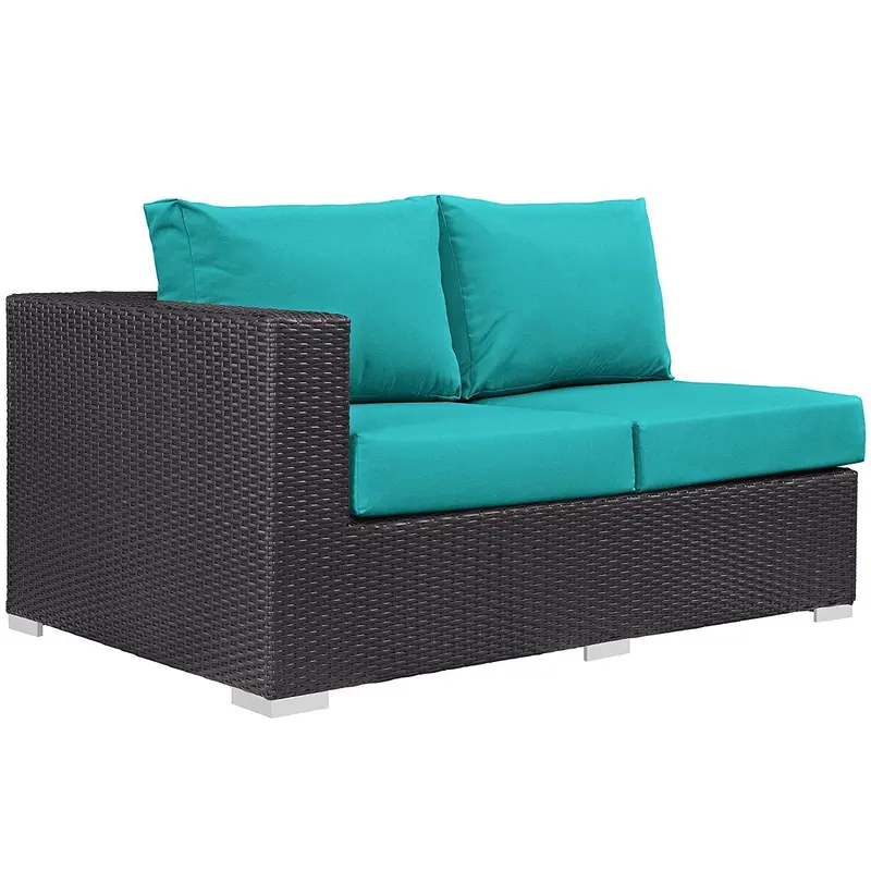 Modway Convene Espresso & Turquoise Wicker Outdoor Loveseat – Left-Arm Design 1