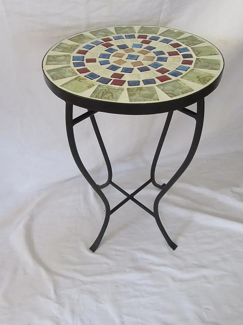 Mosaic Black Iron Outdoor Accent Table – 21-Inch Height, Multi-Color Finish 1