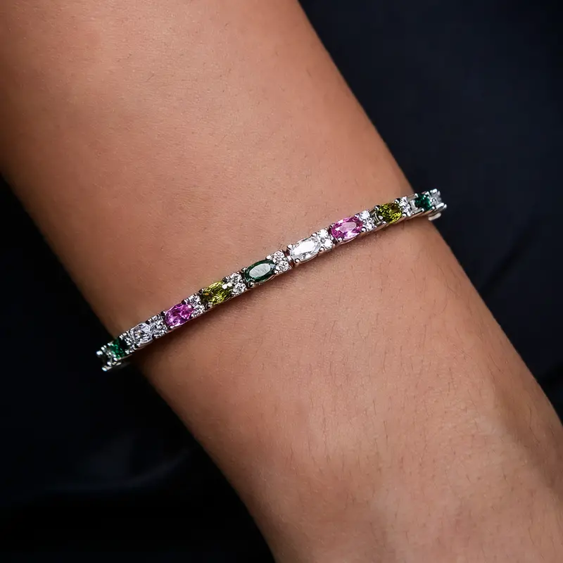 Multicolor Mixed-Oval Tennis Bracelet – 3Mm Gemstone Links 1