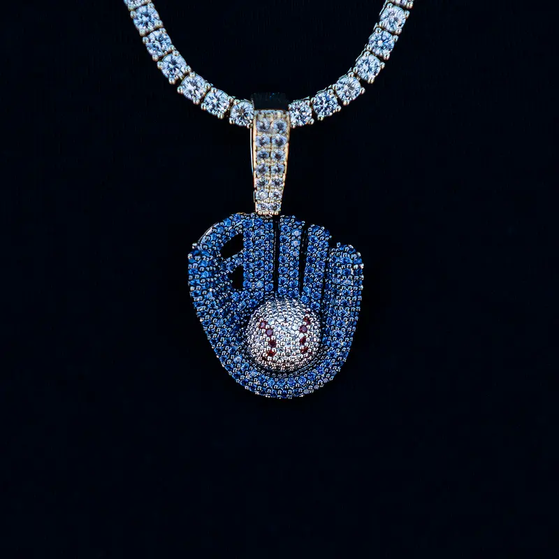 Navy Enamel Diamond-Set Baseball Pendant – Yellow Gold 1
