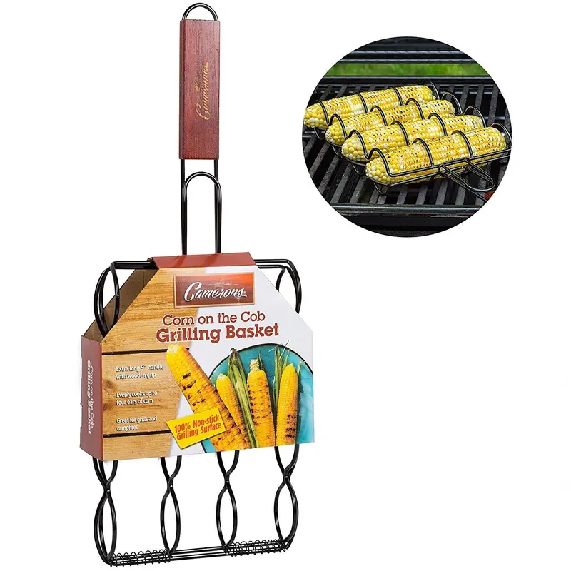 Non-Stick Corn Grilling Basket With 9-Inch Rosewood Handle – Fits 4 Ears 1