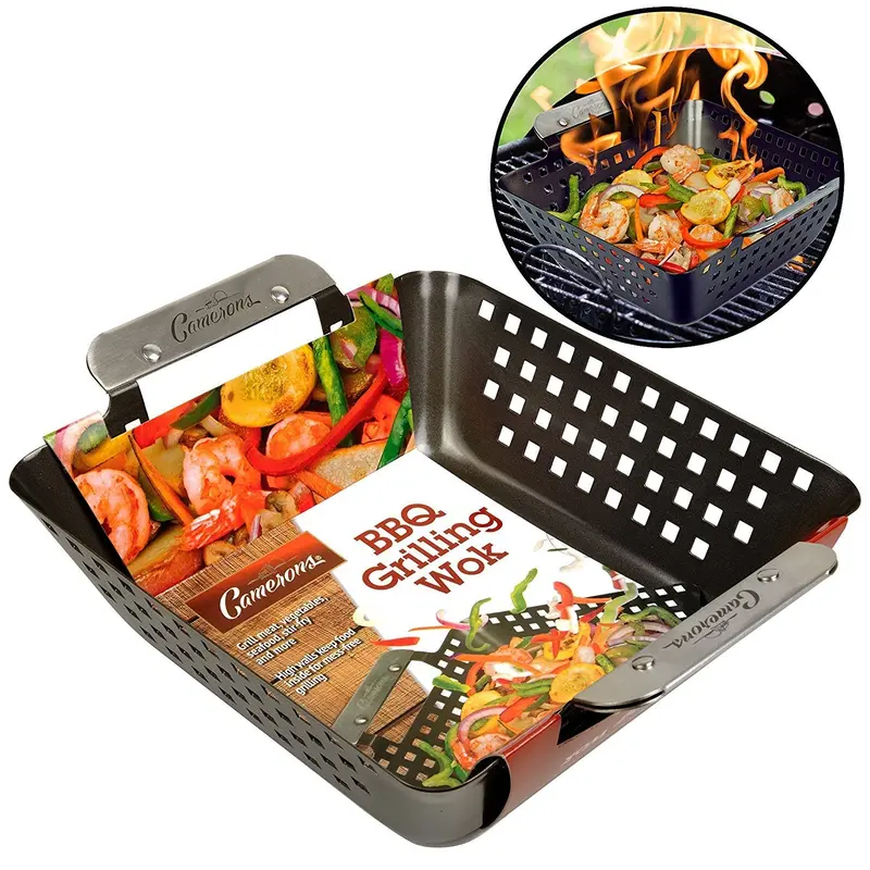 Non-Stick Stainless Steel Grill Basket With Ergonomic Handles – Ideal For Meats, Veggies & Seafood 1