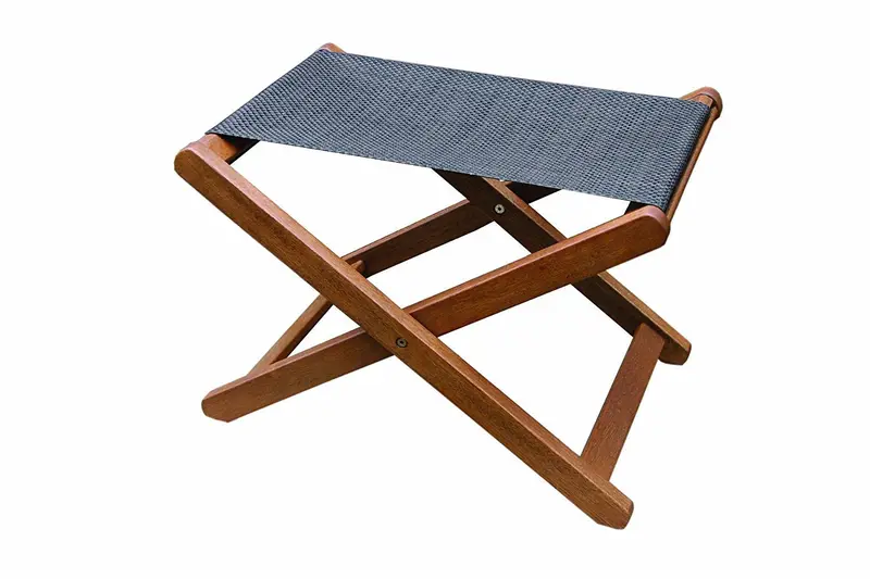 Outdoor Interiors Eucalyptus Wood & Sling Ottoman – Rustic Indoor/Outdoor Stool 1
