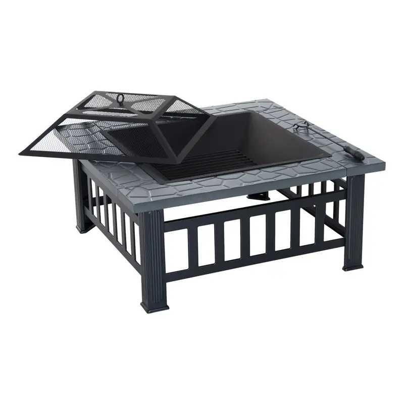 Outsunny 32-Inch Square Metal Outdoor Fire Pit With Protective Cover 1