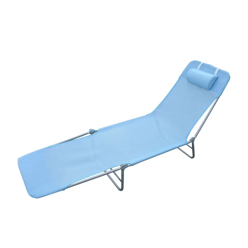 Outsunny Adjustable Reclining Beach Lounge Chair – Blue Uv-Resistant Fabric 1