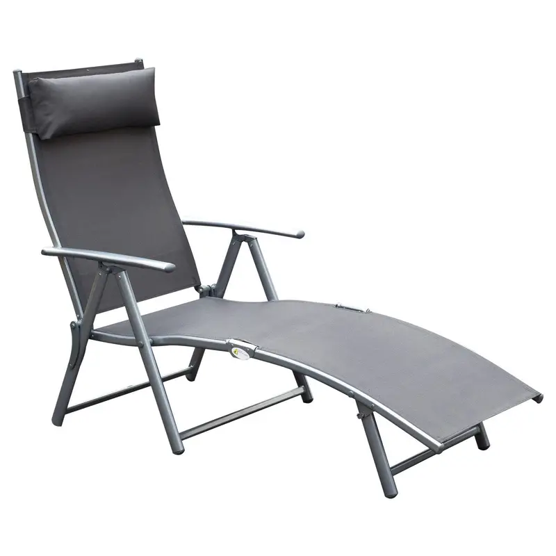 Outsunny Tri-Folding Reclining Patio Chaise Lounge – 5-Position Adjustable Sling Fabric Chair With Cushion, Gray 1