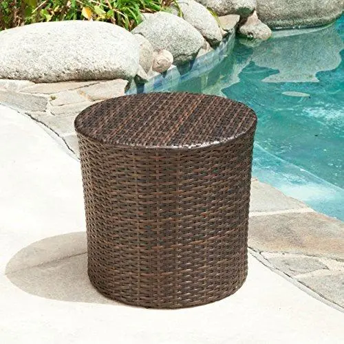 Overton All-Weather Wicker Barrel Side Table For Outdoor Living Spaces 1
