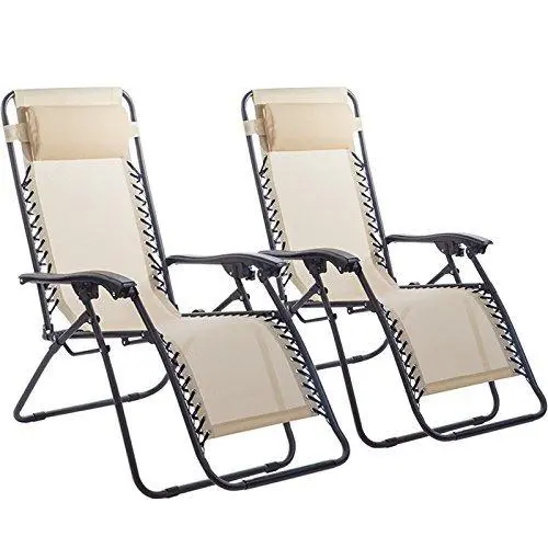 Pair Of Tan Zero-Gravity Lounge Chairs For Outdoor, Patio, Yard, Or Beach Use 1