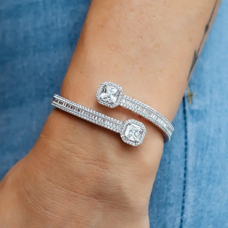 Pave Cushion-Cut Baguette Cuff Bracelet – Geometric Luxury 1