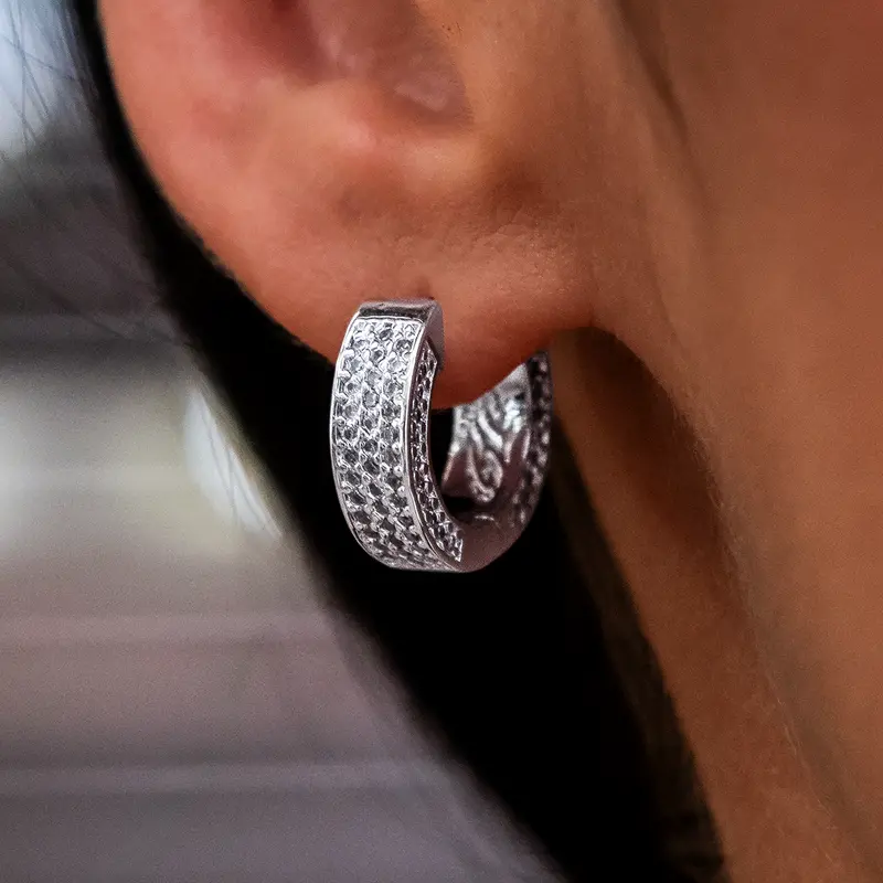 Pavé-Set Wide Hoop Earrings In White Gold 1