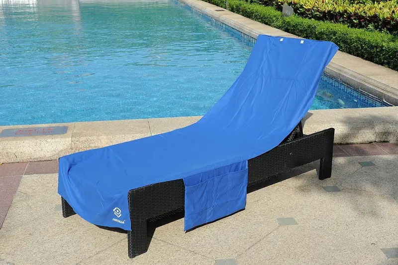 Perfect Chaise Towel Cover With Integrated Storage Pockets – Navy Blue 1