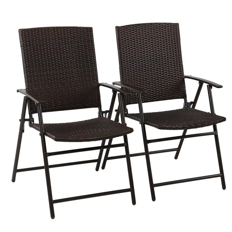 Phi Villa Foldable Rattan Patio Chair Set – Indoor/Outdoor Wicker Seating (2-Pack) 1