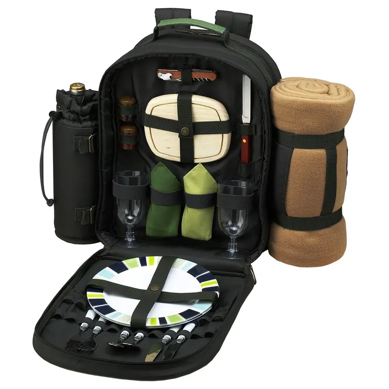 Picnic At Ascot Deluxe 2-Person Eco Backpack – Insulated Cooler, Wine Holder & Reversible Blanket (Forest Green) 1