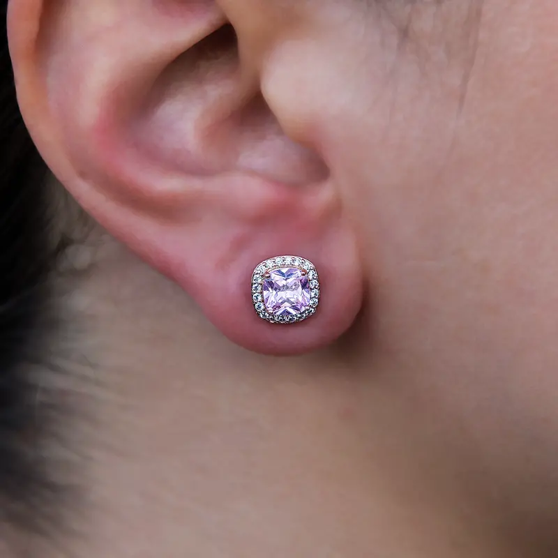 Pink Cushion-Cut Diamond Stud Earrings – Rose Gold Setting 1