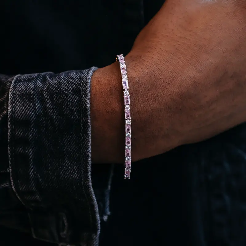 Pink Diamond Tennis Bracelet – Baguette Cut Design 1