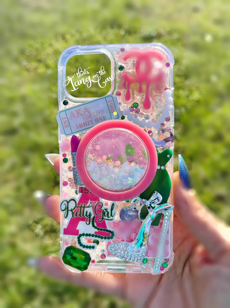 Pink & Green Sorority-Themed Snap-On Case For Iphone 14 – Includes Pop Socket & Bumper 1