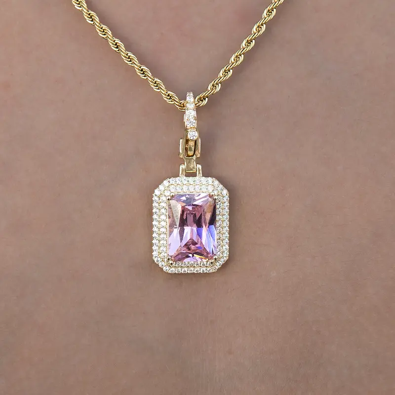 Pink Stone Accent Charm Clip-On Pendant – Yellow Gold 1