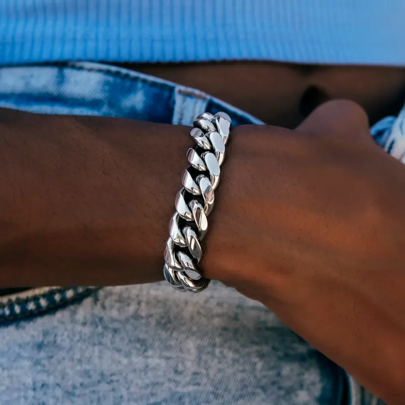 Polished White Gold Cuban Link Bracelet – 12Mm 1