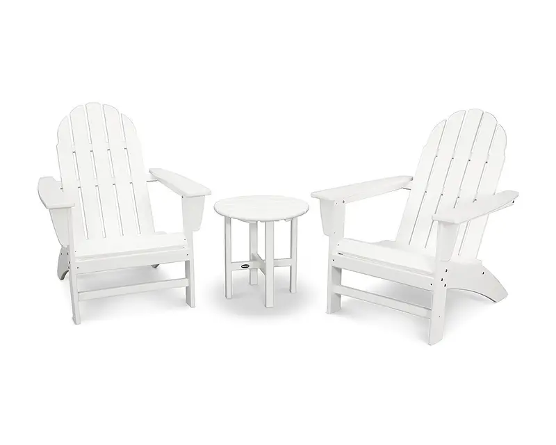 Polywood Vineyard 3-Piece White Adirondack Patio Set – All-Weather Recycled Plastic Furniture 1