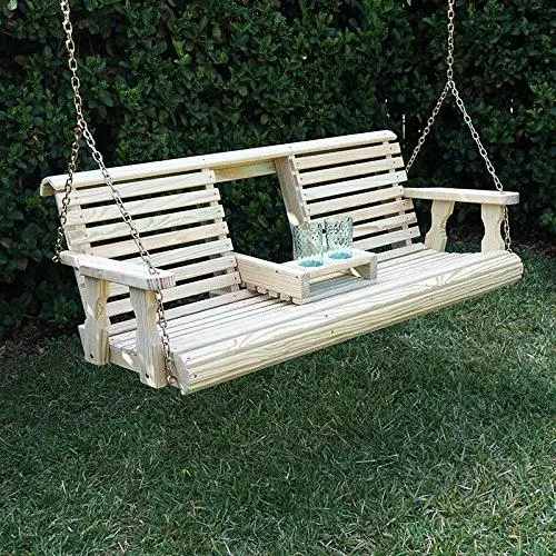 Porchgate Amish-Made Heavy-Duty Rollback Porch Swing – 800-Lb Capacity, Unfinished Solid Wood Console With Chains 1