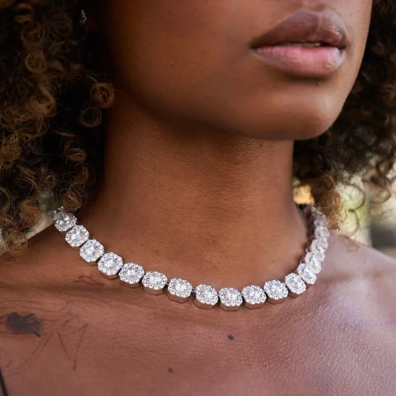 Premium 12Mm White Gold Cluster Tennis Necklace 1