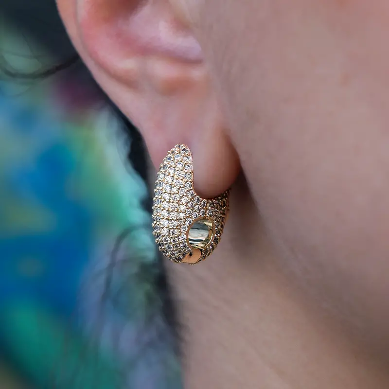 Puffed Mariner Diamond Hoop Earrings – Yellow Gold 1
