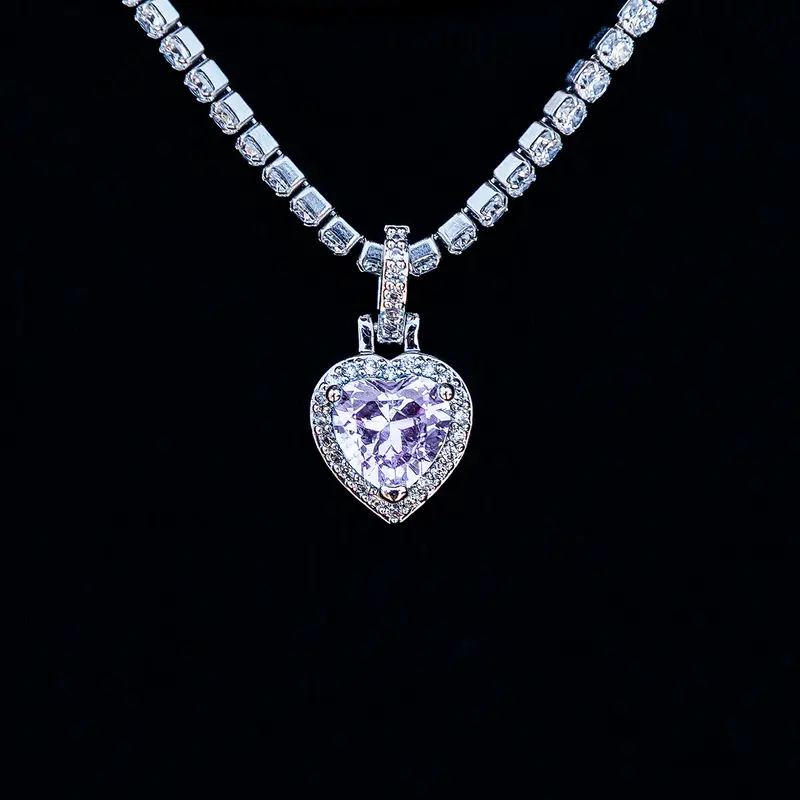 Purple Micro-Iced Heart Pendant In White Gold 1