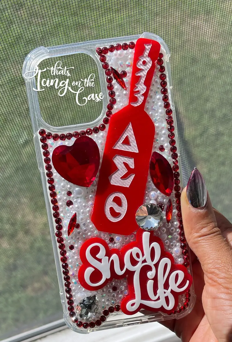 Red & White ‘Snob Life’ Sorority Snap Case For Iphone 12 Pro Max & 13 Pro Max With Bumper Guard 1