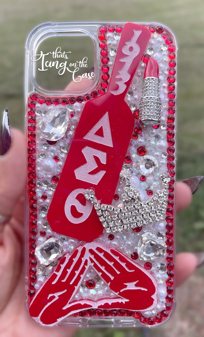 Red & White Sorority Paddle Rhinestone Snap Case For Iphone 13 & Iphone 14 With Full-Edge Protection 1