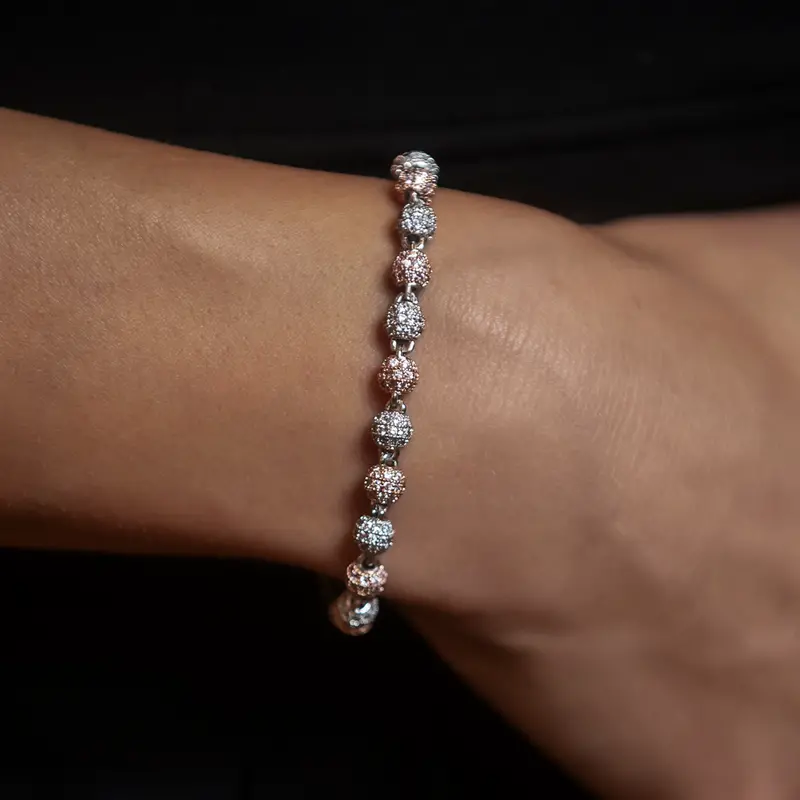 Rose And White Gold Iced Ball Bracelet – 4Mm Sparkling Beads 1