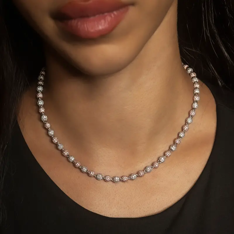 Rose And White Gold Iced Ball Necklace – 4Mm Shimmering Links 1