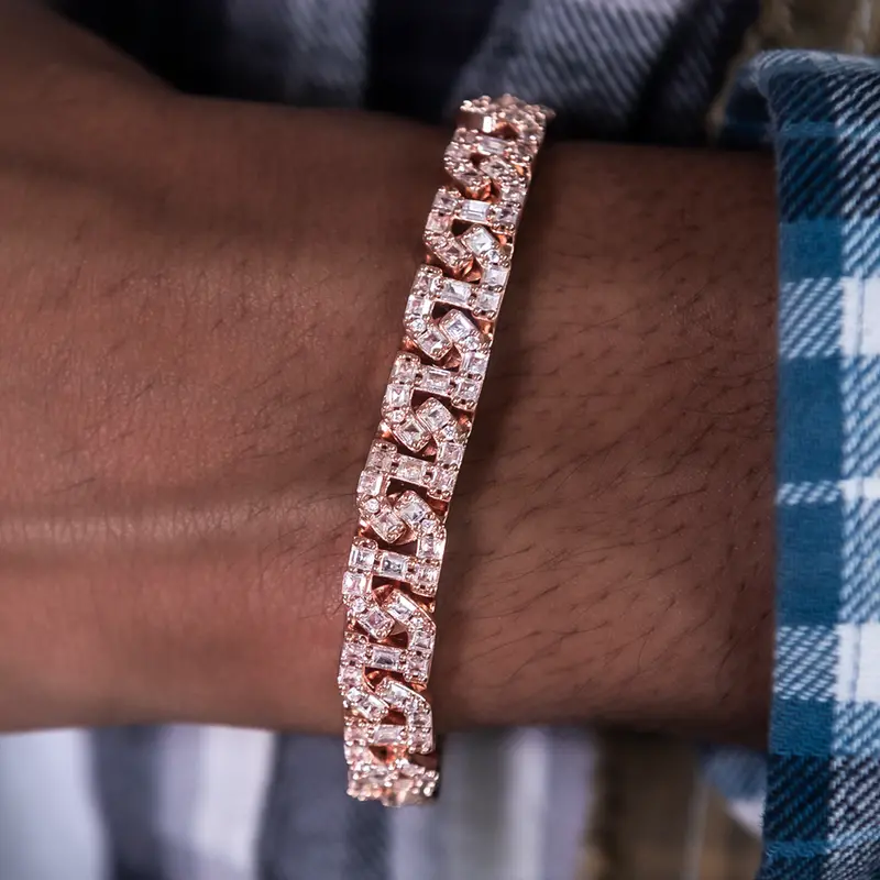 Rose Gold Baguette-Set Chain Link Bracelet 1