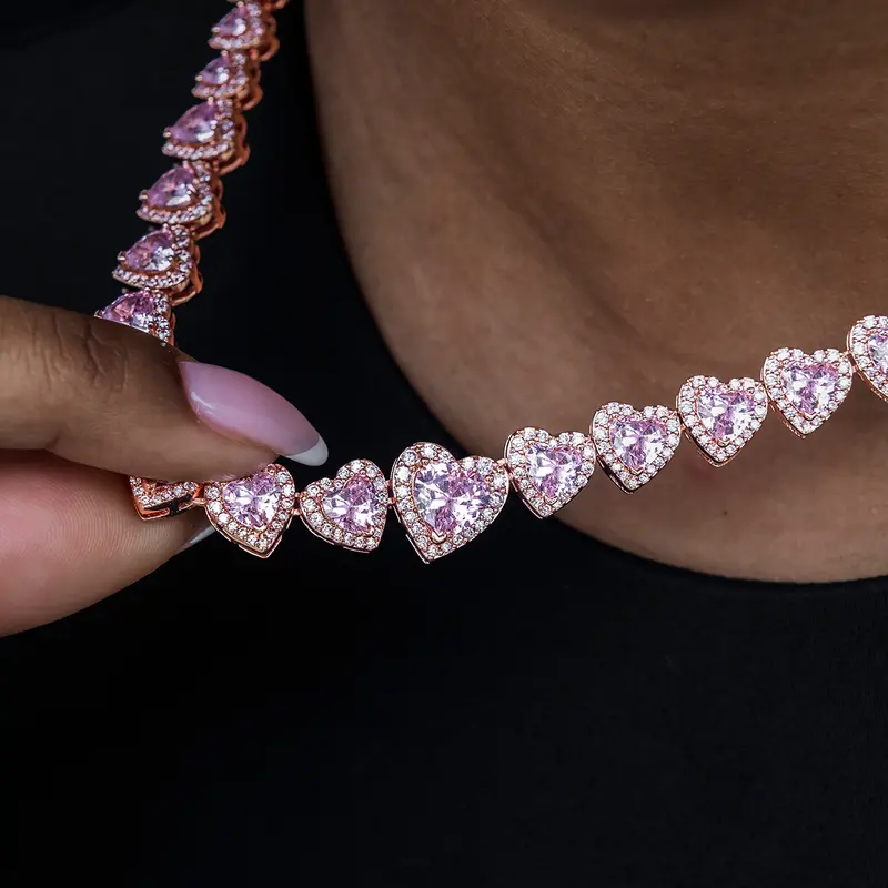 Rose Gold Diamond Heart Cluster Necklace 1