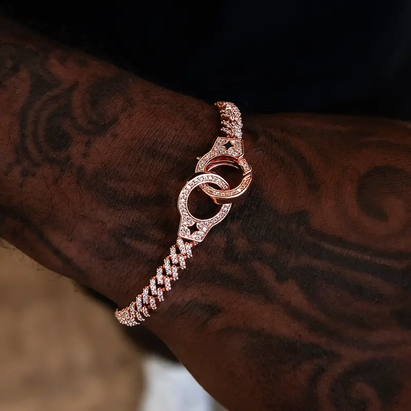 Rose Gold Handcuff Cuban Bracelet With Prong-Set Diamonds 1