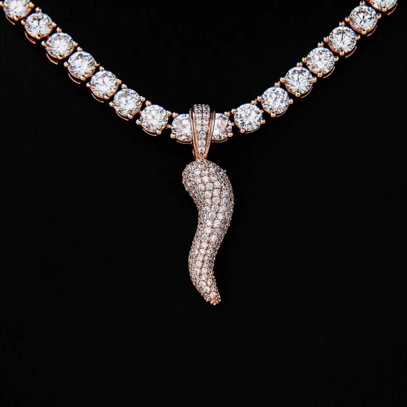 Rose Gold Iced Italian Horn Pendant 1