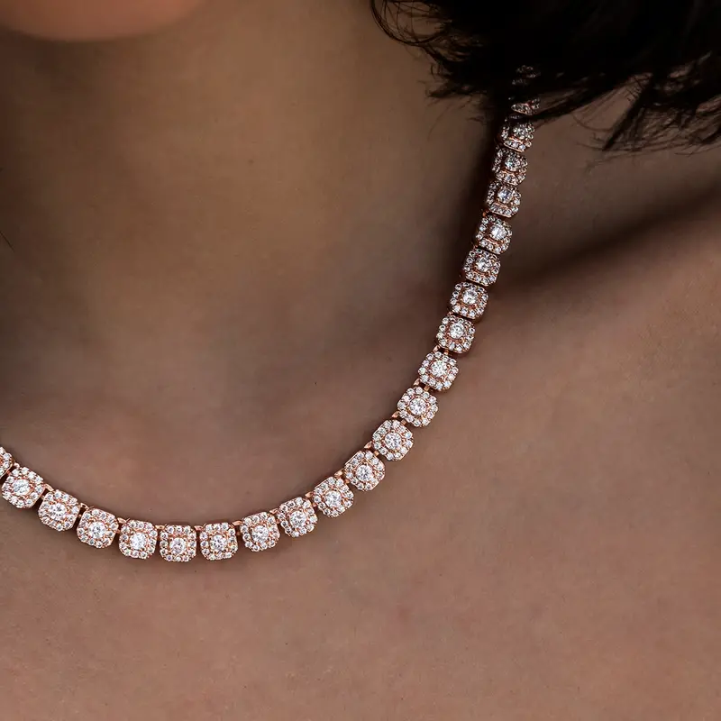 Rose Gold Micro-Clustered Tennis Necklace 1