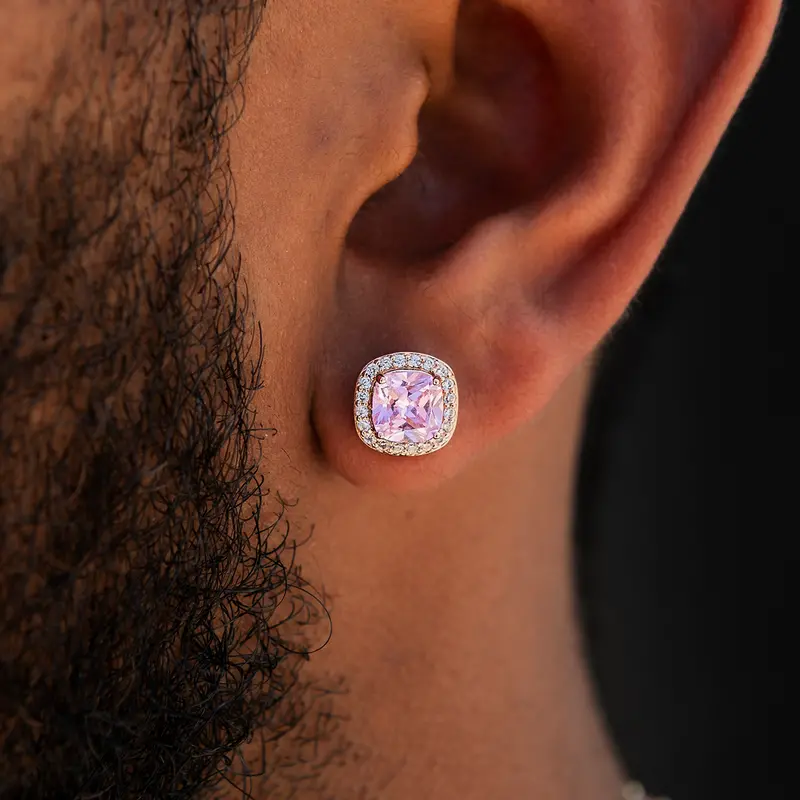 Rose Gold Pink Diamond Studs – Cushion Cut Luxury Earrings 1