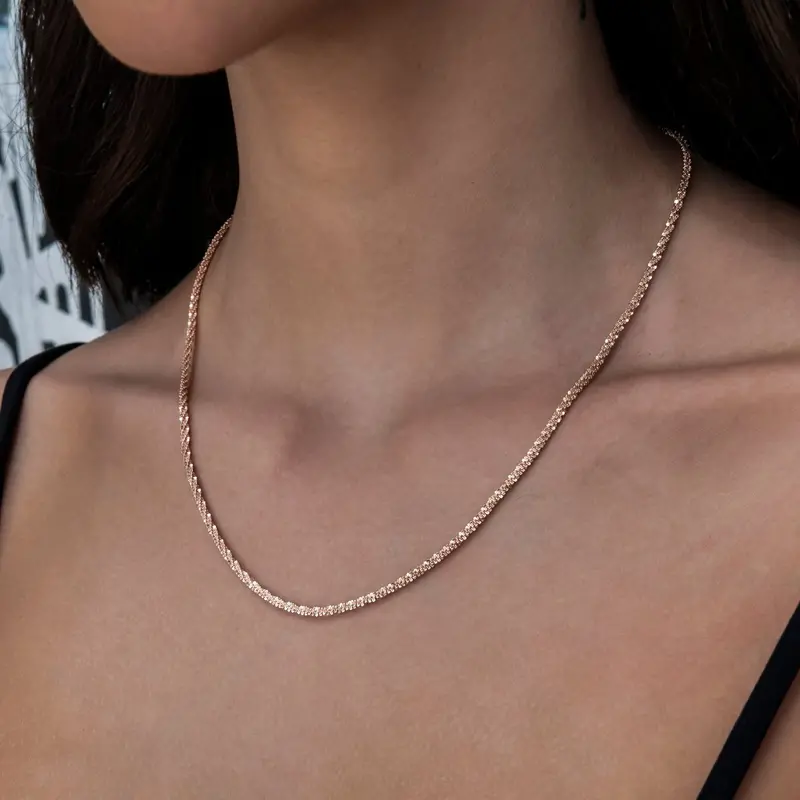 Rose Gold Popcorn Necklace – 2Mm Lightweight Style 1