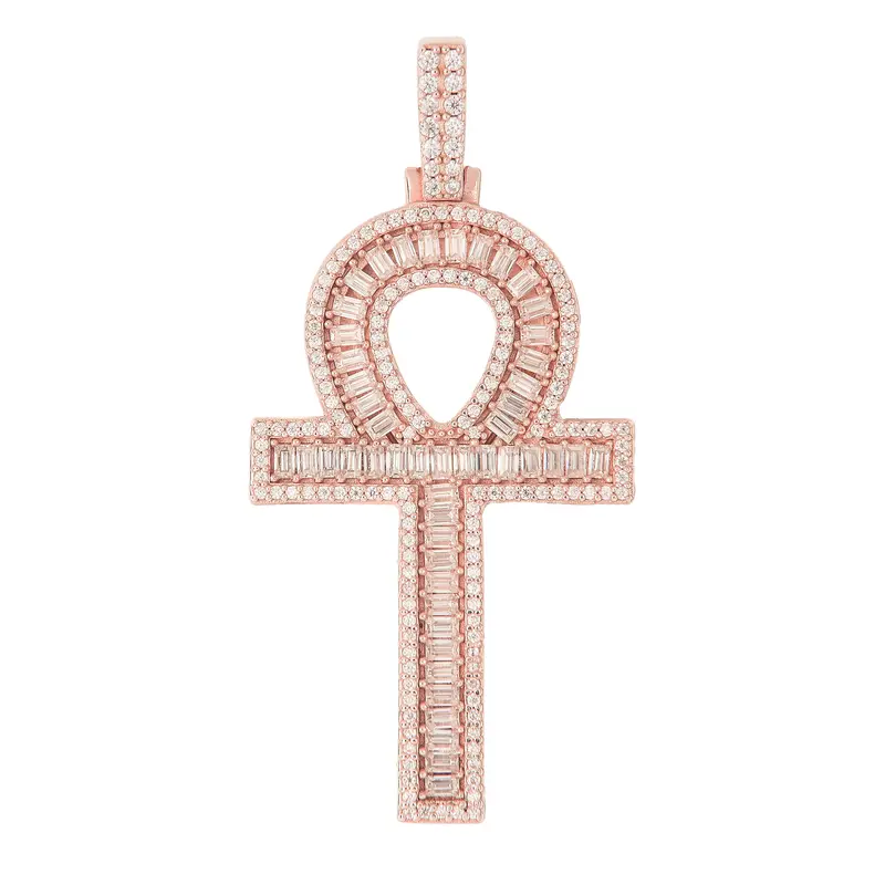 Rose Gold Vermeil Ankh Cross Pendant For Women With Moissanite 1