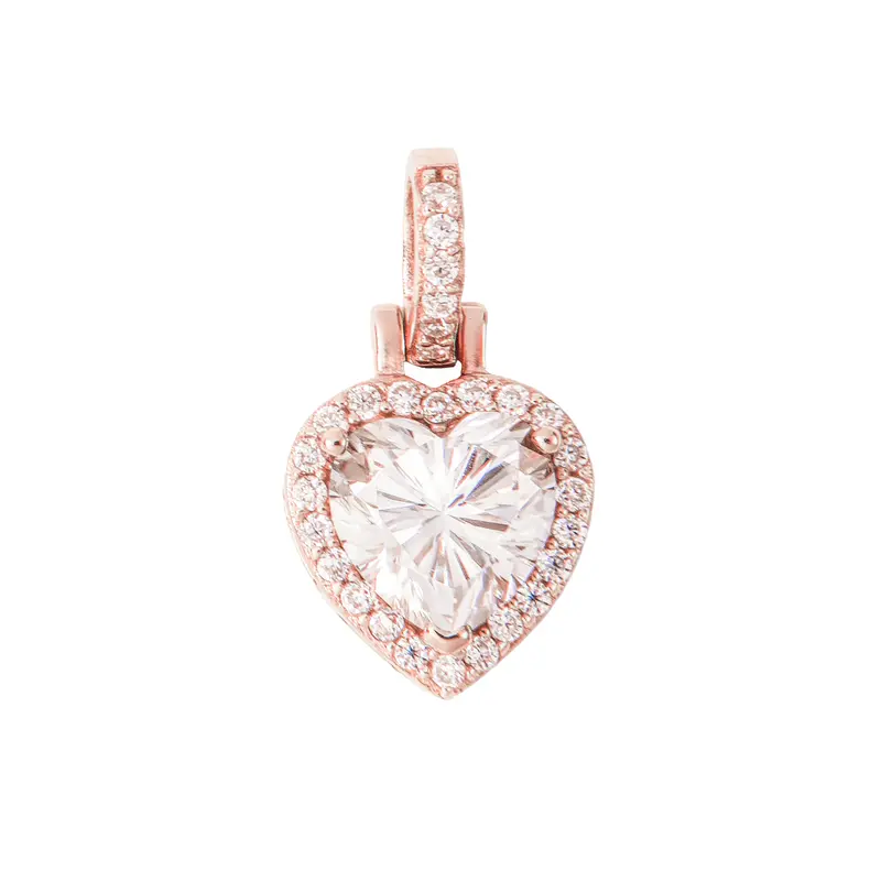 Rose Gold Vermeil Micro-Iced Heart Pendant For Women With Moissanite 1