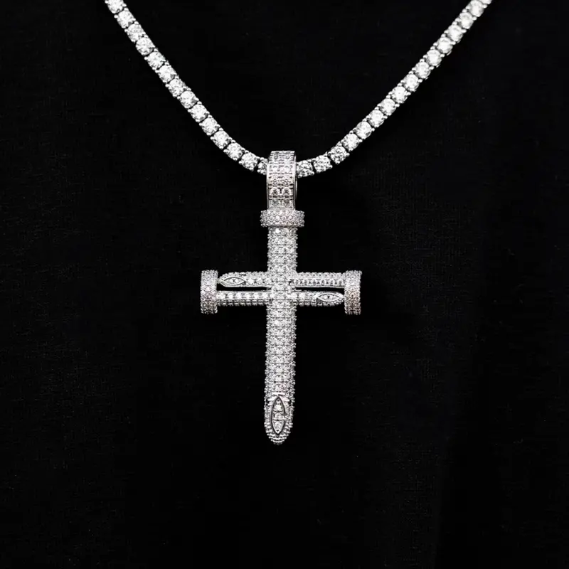 Round Nail Cross Pendant – Modern White Gold Finish 1