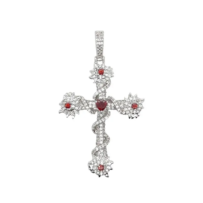 Ruby-Embellished Spiked Cross Pendant 1
