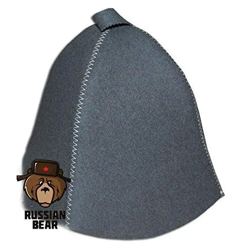 Russianbear™ Unisex Polished Gray Wool Sauna Hat For Banya & Bath House Use 1