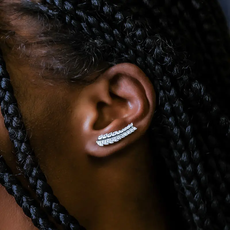 Single Iced Herringbone Crawler Earring In White Gold 1