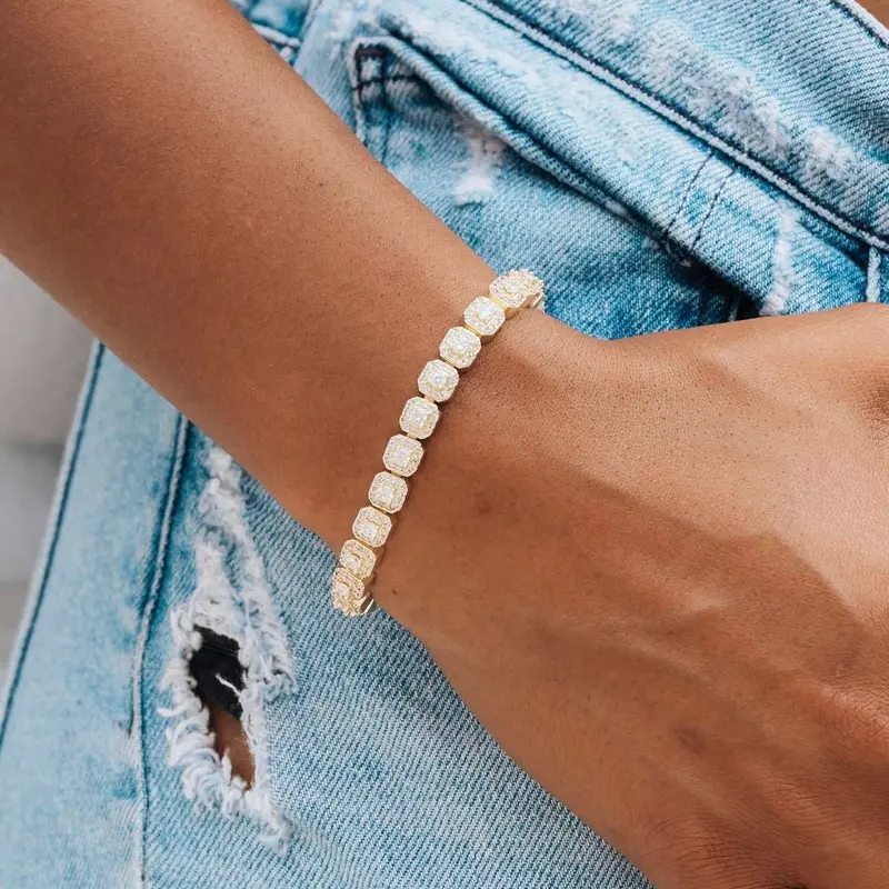 Slim Yellow Gold Tennis Bracelet With Micro-Cluster Detailing 1