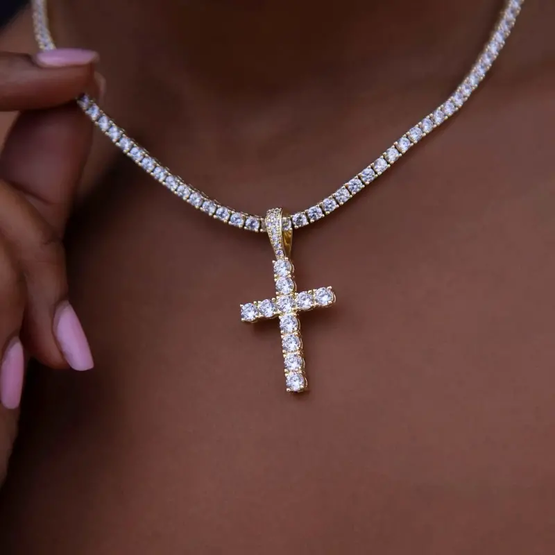 Solid 14K Gold Diamond Cross Pendant 1