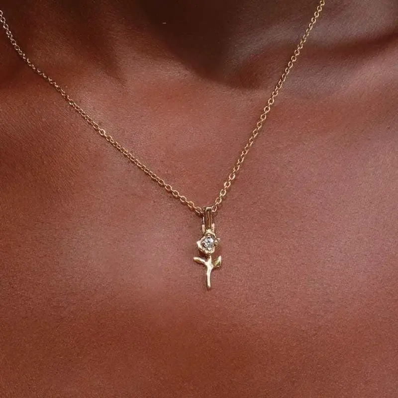 Solid 14K Gold Micro Flower Pendant With Vs Clarity Diamond Accents 1