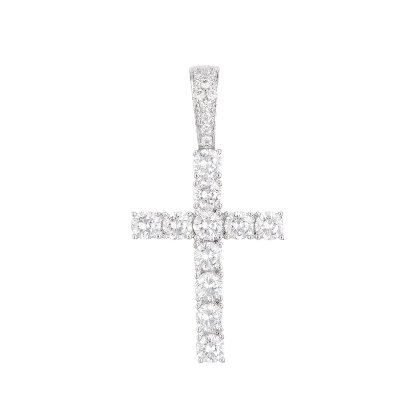 Solid White Gold Lab-Grown Diamond Cross Pendant 1